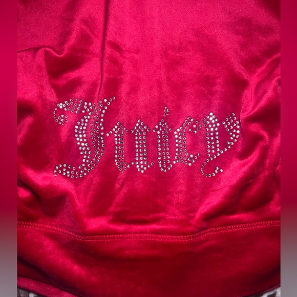 Juicy Couture Deep Red Velour Bling Rhinestone Tracksuit Jacket Sweater - Picture 3 of 6